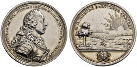 Nürnberg, Stadt
Silbermedaille 1764 von J.L. Oexlein, auf die Wahl Josephs II. zum römischen König zu Frankfurt/M. Belorbeertes und geharnischtes Bru...