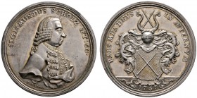 Nürnberg, Stadt
Silbermedaille 1767 von C.F. Loos, auf den 50. Geburtstag des Münzwardeins Sigmund Scholz. Dessen Brustbild mit Perücke nach rechts /...