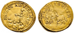 Nürnberg, Stadt
Kleine Goldmedaille im Gewicht eines 1/4 Dukaten o.J. (um 1790) unsigniert. Paulus mit Zuhörern bei der Predigt / An einem Weinstock ...