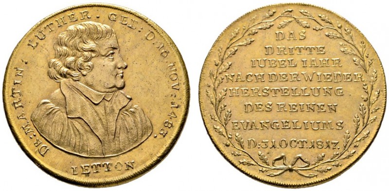 Nürnberg, Stadt
Vergoldete Bronzemedaille 1817 von Th. Stettner, auf die 300-Ja...