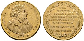 Nürnberg, Stadt
Vergoldete Bronzemedaille 1817 von Th. Stettner, auf die 300-Jahrfeier der Reformation. Brustbild Luthers nach rechts / Acht Zeilen S...