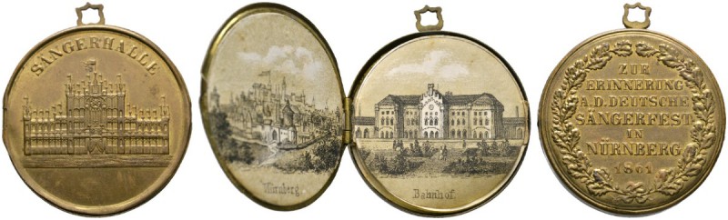 Nürnberg, Stadt
Tragbare Steckmedaille aus Messing 1861 unsigniert, auf das Deu...
