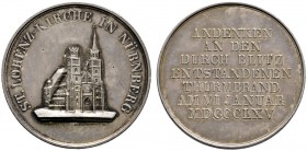 Nürnberg, Stadt
Versilberte Bronzemedaille 1865 von L.Chr. Lauer, auf den Turmbrand der Lorenzkirche. Die Lorenzkirche mit abgebrannter, linker Turms...