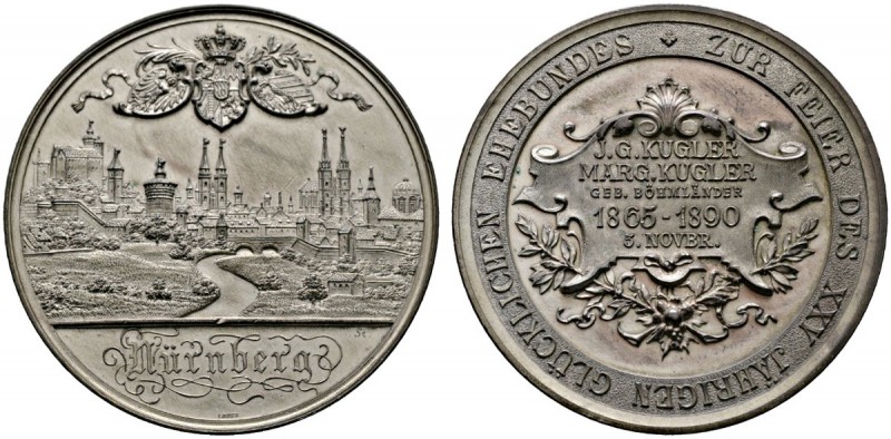 Nürnberg, Stadt
Versilberte Bronzemedaille 1890 von L.Chr. Lauer, auf die Silbe...