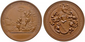 Nürnberg, Stadt
Bronzemedaille 1891 unsigniert, auf die Taufe von Friedrich Karl Martin Behaim von Schwarzbach. Taufe Christi im Jordan / Das behelmt...