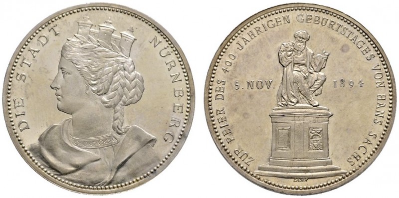 Nürnberg, Stadt
Silbermedaille 1894 von L.Chr. Lauer, auf den gleichen Anlass. ...