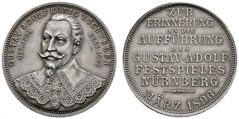 Nürnberg, Stadt
Mattierte Silbermedaille 1896 unsigniert, auf das Gustav-Adolph...