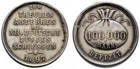 Nürnberg, Stadt
Silbermedaille 1897 unsigniert, auf den gleichen Anlass. "ZUM/THEUREN/ANDENKEN/A.D./ II.DEUTSCHE/BUNDES/SCHIESSEN/1897" / Geldsack mi...