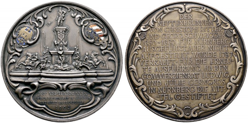 Nürnberg, Stadt
Große mattierte Silbermedaille 1902 von Lauer, auf die Enthüllu...
