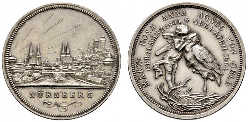 Nürnberg, Stadt
Silbermedaille 1904 unsigniert, auf die Geburt und Taufe der Ma...