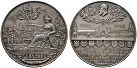 Nürnberg, Stadt
Mattierte Silbermedaille 1906 von E. Scherm, auf die 3. Bayerische Landes-, Industrie-, Gewerbe- und Kunstausstellung zu Nürnberg. Di...