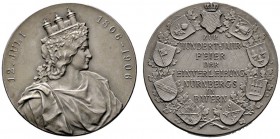 Nürnberg, Stadt
Mattierte Silbermedaille 1906 von Lauer, auf die 100-Jahrfeier der Einverleibung "Nürnbergs in Bayern". Brustbild der Noris nach rech...