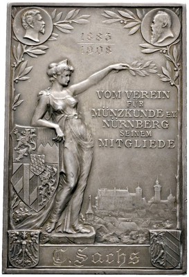 Nürnberg, Stadt
Einseitige, mattierte Silberplakette o.J. (1908) von Lauer. Ehr...
