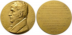 Nürnberg, Stadt
Vergoldete Bronzemedaille 1910 von Lauer, auf das 100-jährige Bestehen der Buchhandlung Schrag. Büste des Firmengründers Johann Leonh...