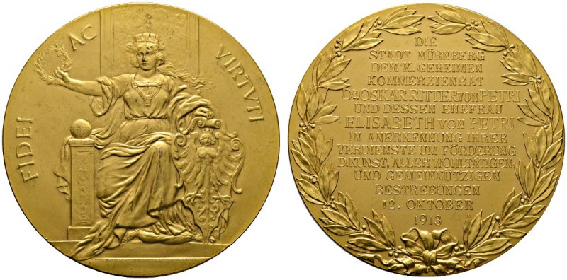 Nürnberg, Stadt
Vergoldete Bronzemedaille 1913 von Lauer (nach einem Modell von...