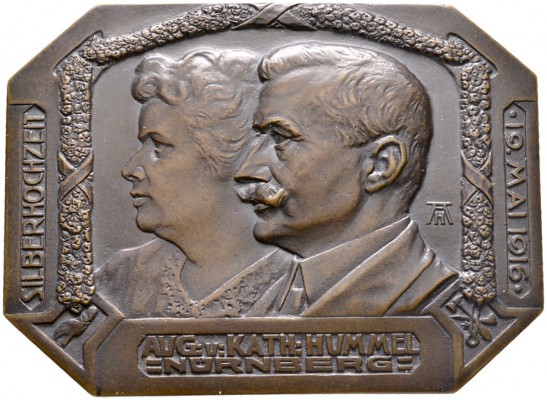 Nürnberg, Stadt
Einseitige, achteckige Bronzeplakette 1916 von A. Hummel, auf s...