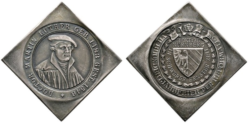 Nürnberg, Stadt
Mattierte, silberne Medaillenklippe 1917 von Lauer, auf den gle...