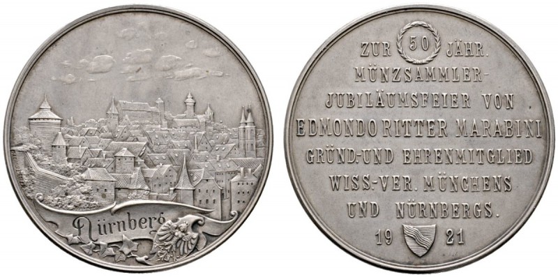 Nürnberg, Stadt
Mattierte Silbermedaille 1921 von C. Balmberger, auf das 50-jäh...