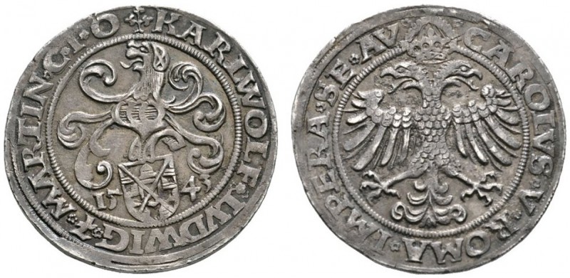 Öttingen
Karl Wolfgang, Ludwig XV. und Martin 1534-1546
1/4 Taler 1543. Wappen...