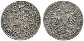 Öttingen
Karl Wolfgang, Ludwig XV. und Martin 1534-1546
1/4 Taler 1543. Wappen mit Helm und Helmzier, unten die geteilte Jahreszahl / Gekrönter Dopp...