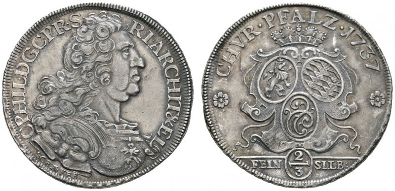 Pfalz, Kurlinie
Karl Philipp von Neuburg 1716-1742. Feinsilber-Gulden zu 2/3 Ta...