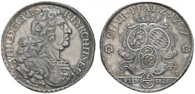 Pfalz, Kurlinie
Karl Philipp von Neuburg 1716-1742. Feinsilber-Gulden zu 2/3 Taler 1737 -Mannheim-. Stempel von Schäffer. Geharnischtes Brustbild mit...