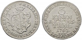 Reuss-jüngere Linie zu Ebersdorf
Heinrich XXIV. 1747-1779. 1/3 Taler (= 1/4 Konventionstaler) 1763 -Saalfeld-. S.u.K. 590, J. 87.
selten, üblicher S...