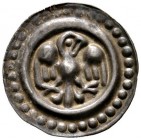 Rottweil, königliche Münzstätte
Brakteat 1300-1330. Relativ kleiner Adler innerhalb eines Wulstrings (mit 34 Perlen) und eines Perlkreises. Klein (RW...