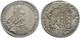 Sachsen-Albertinische Linie
Friedrich August I. ("August der Starke") 1694-1733
Gulden zu 2/3 Taler 1697 -Dresden-. Ein zweites Exemplar. Kahnt 111,...