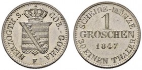 Sachsen-Coburg-Gotha
Ernst II. 1844-1893
Groschen 1847. AKS 110, J. 279.
vorzüglich