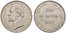 Sachsen-Coburg-Gotha
Ernst II. 1844-1893
Vereinstaler 1869 B. Regierungsjubiläum. AKS 117, J. 298, Thun 370, Kahnt 497.
minimale Kratzer, sehr schö...