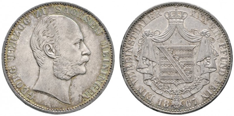 Sachsen-Meiningen
Georg II. 1866-1914. Vereinstaler 1867. AKS 219, J. 451, Thun...
