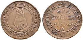 St. Blasien, Abtei
Romanus 1672-1695
Cu-Gulden, sogen. Berggeld 1694. Ersatzgeld für die Lohnfortzahlungen der Eisenschmelze Gutenburg bei St. Blasi...