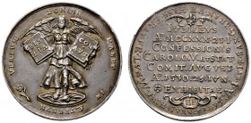 Straßburg, Stadt
Silbermedaille 1630 von Friedrich Fecher, auf die 100-Jahrfeier der Augsburger Konfession. Auf einem runden Podest mit Palmzweig ein...
