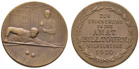 Stuttgart, Stadt
Bronzemedaille 1920 von Mayer und Wilhelm (unsigniert), auf das 1. Amateur-Billard-Turnier im Wilhelmsbau. Zwei Billardspieler / Sie...