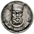 Württemberg
Christoph 1550-1568
Einseitige, hohl geprägte Silbermedaille o.J. (1815) von P. Bruckmann. Gepan­zertes Brustbild mit Federhut fast von ...