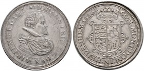 Württemberg
Johann Friedrich 1608-1628
Doppeltaler 1620 -Stuttgart-. Brustbild (Typ 2) mit Stehkragen und Feldherrnbinde im Harnisch nach rechts / G...