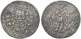Württemberg
Johann Friedrich 1608-1628
Ausbeutetaler 1609 -Christophstal-. Stempel von Francois Guichart. Der dreifach behelmte, quadrierte Wappensc...