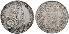 Württemberg
Friedrich Karl 1677-1693
Taler 1680. Stempel von J.Chr. Müller. Ähnlich wie vorher, jedoch das Brustbild mit Feldherrnbinde und am Armab...