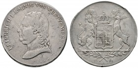 Württemberg
Friedrich II./I. 1797-1806-1816
Kronentaler 1811. Großer Kopf mit langen Haaren nach links. KR 30, AKS 36, J. 24, Thun 425, Kahnt 576.
...
