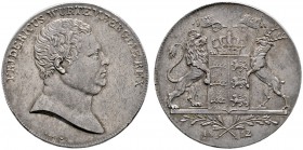 Württemberg
Friedrich II./I. 1797-1806-1816
Kronentaler 1812. Kopf mit kurzen Haaren nach rechts. KR 31.1, AKS 37, J. 25, Thun 426, Kahnt 577.
fein...