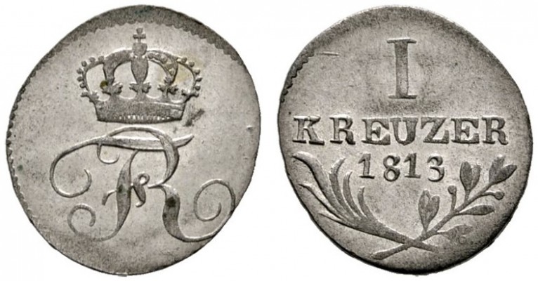 Württemberg
Friedrich II./I. 1797-1806-1816
Kreuzer 1813. KR 47.6, AKS 54, J. ...