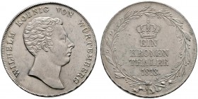 Württemberg
Wilhelm I. 1816-1864
Kronentaler 1818 (aus 1817 im Stempel geändert). KR 51.1, AKS 64, J. 37, Thun 429, Kahnt 585a
selten in dieser Erh...