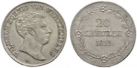 Württemberg
Wilhelm I. 1816-1864
20 Kreuzer 1818. KR 54.1, AKS 88 Anm., J. 35.
sehr schön-vorzüglich