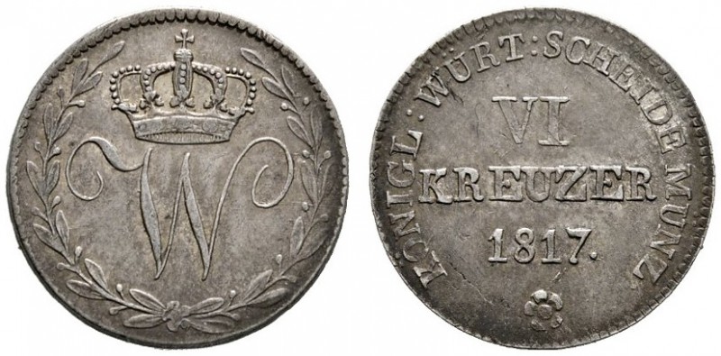 Württemberg
Wilhelm I. 1816-1864
6 Kreuzer 1817. Mit KÖNIGL:. KR 56a, AKS 94 A...
