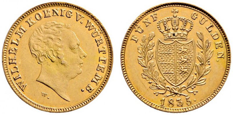 Württemberg
Wilhelm I. 1816-1864
5 Gulden 1835 (aus 1825 im Stempel geändert)....