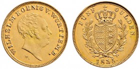 Württemberg
Wilhelm I. 1816-1864
5 Gulden 1835 (aus 1825 im Stempel geändert). KR 62.2, Fr. 3613, AKS 61, J. 57, Slg. Hermann -. 3,35 g. Auflage: 1....