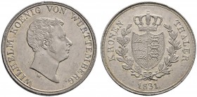 Württemberg
Wilhelm I. 1816-1864
Kronentaler 1831. KR 65, AKS 66, J. 55, Thun 434, Kahnt 586.
kleine Kratzer und Randfehler, fast vorzüglich