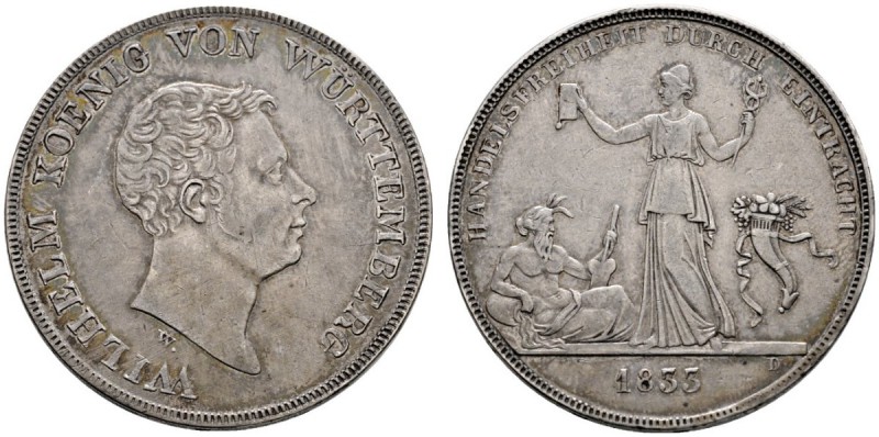 Württemberg
Wilhelm I. 1816-1864
Kronentaler 1833. Auf die Handelsfreiheit. Oh...