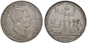 Württemberg
Wilhelm I. 1816-1864
Kronentaler 1833. Auf die Handelsfreiheit. Ohne Laubwerk in der Randschrift. KR 66.1a, AKS 67, J. 56, Thun 435, Kah...